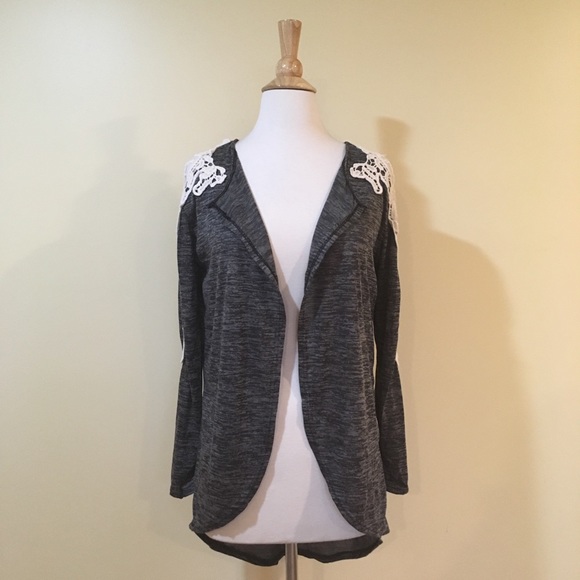 Crochet Lace Cold Shoulder Burnout Knit Cardigan - Picture 3 of 6